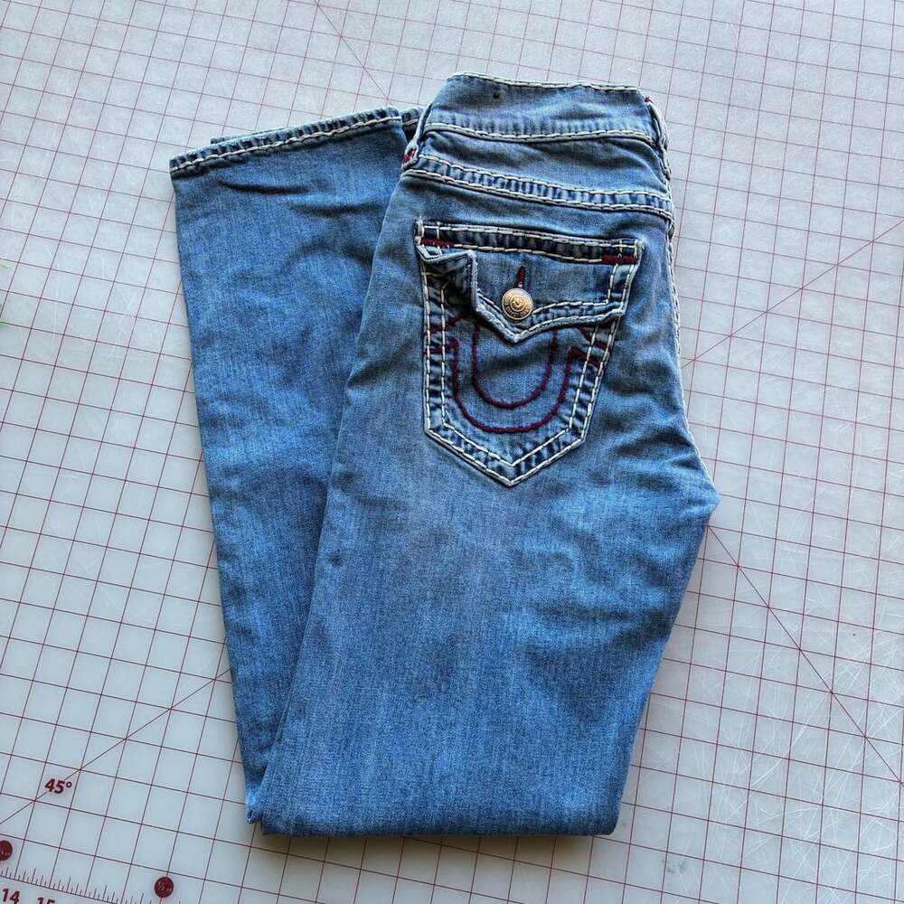 True Religion Ricki Relaxed Straight Jeans Blue Super T